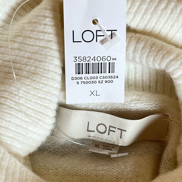 LOFT Shimmer Striped Turtleneck Sweater Ivory Metallic Silver Long Sleeve XL - Picture 6 of 8